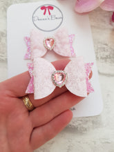 Load image into Gallery viewer, Pink Heart Pigtail Bows
