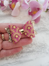 Load image into Gallery viewer, Magenta & Gold Pigtail Bows