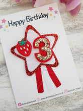 Load image into Gallery viewer, Strawberry Birthday Bow & Badge