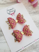Load image into Gallery viewer, Magenta & Gold Pigtail Bows