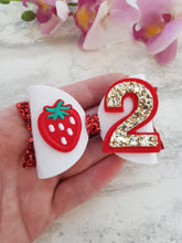 Load image into Gallery viewer, Strawberry Birthday Bow & Badge