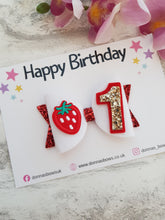 Load image into Gallery viewer, Strawberry Birthday Bow & Badge