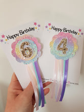Load image into Gallery viewer, Rainbow Birthday Bow & Badge