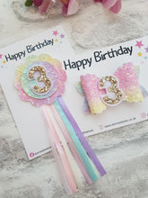 Load image into Gallery viewer, Rainbow Birthday Bow & Badge