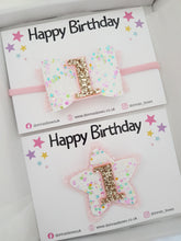 Load image into Gallery viewer, Confetti Birthday Bow & Badge