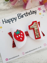 Load image into Gallery viewer, Strawberry Birthday Bow & Badge