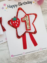 Load image into Gallery viewer, Strawberry Birthday Bow & Badge