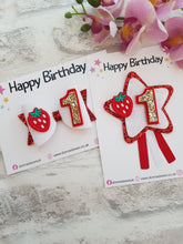 Load image into Gallery viewer, Strawberry Birthday Bow & Badge
