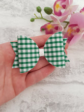 Load image into Gallery viewer, Green gingham school bow