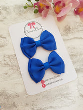 Load image into Gallery viewer, Royal blue ribbon pigtail bows