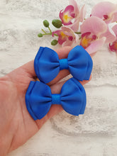 Load image into Gallery viewer, Royal blue ribbon pigtail bows