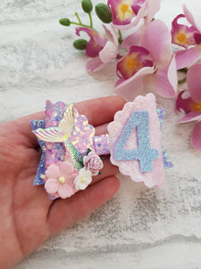 Mermaid Birthday Bow & Badge