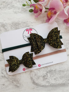 Khaki Glitter Bows