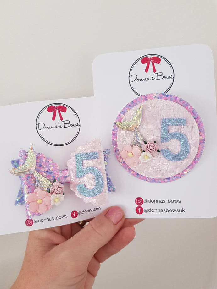 Mermaid Birthday Bow & Badge