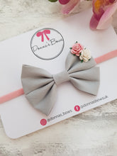 Load image into Gallery viewer, Grey Pink Flower Bow
