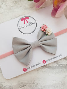 Grey Pink Flower Bow