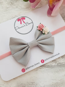 Grey Pink Flower Bow