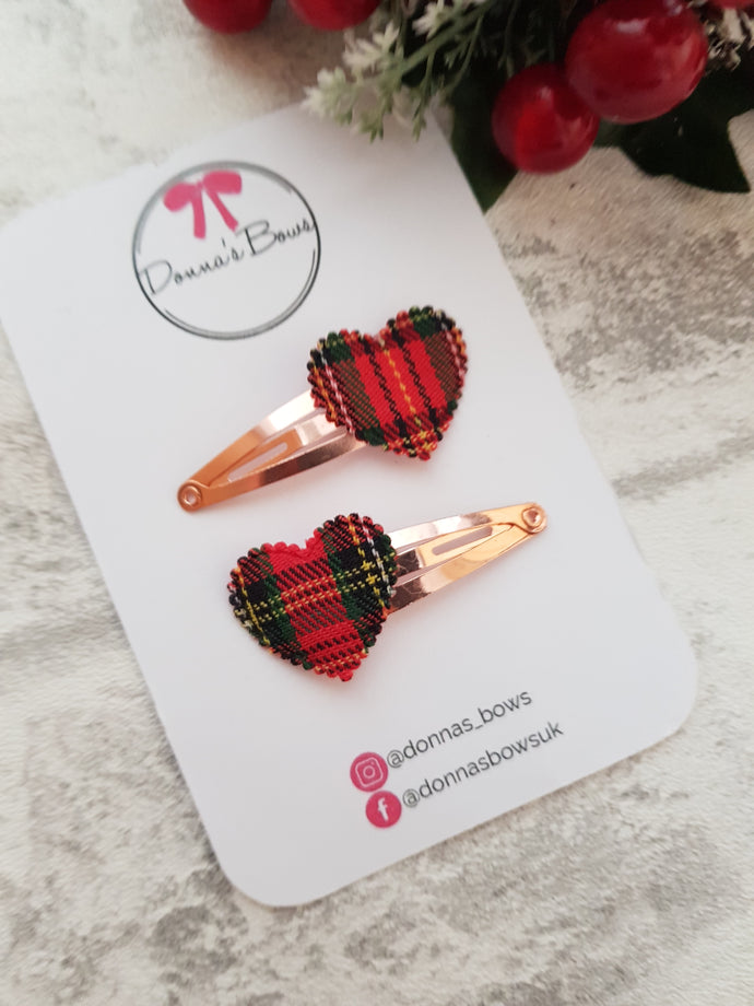 Tartan Heart Snap Clips