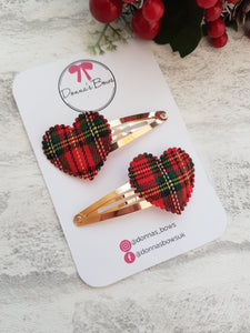 Tartan Heart Snap Clips