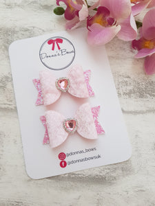 Pink Heart Pigtail Bows