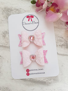 Pink Heart Pigtail Bows