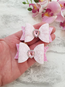 Pink Heart Pigtail Bows