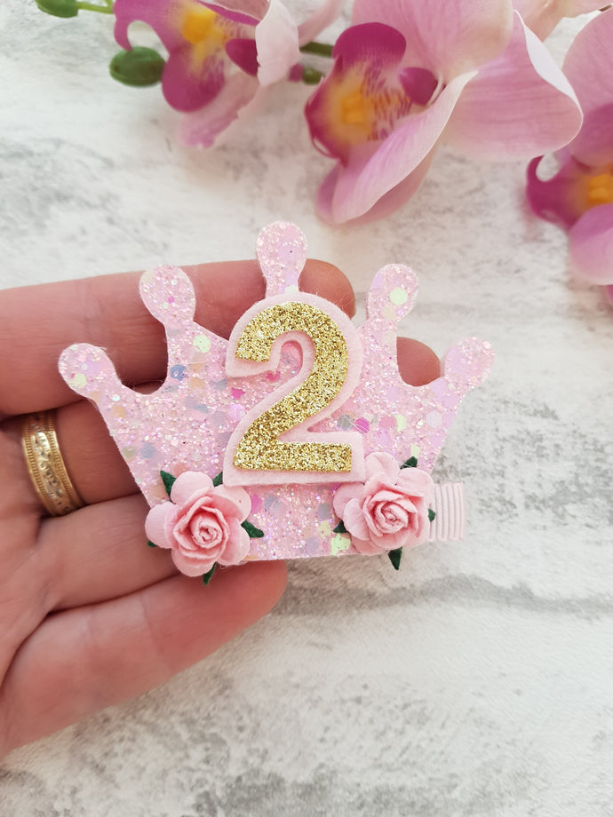 Pink Birthday Crown Bow