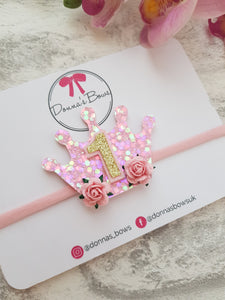 Pink Birthday Crown Bow