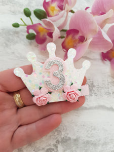 White Birthday Crown Bow