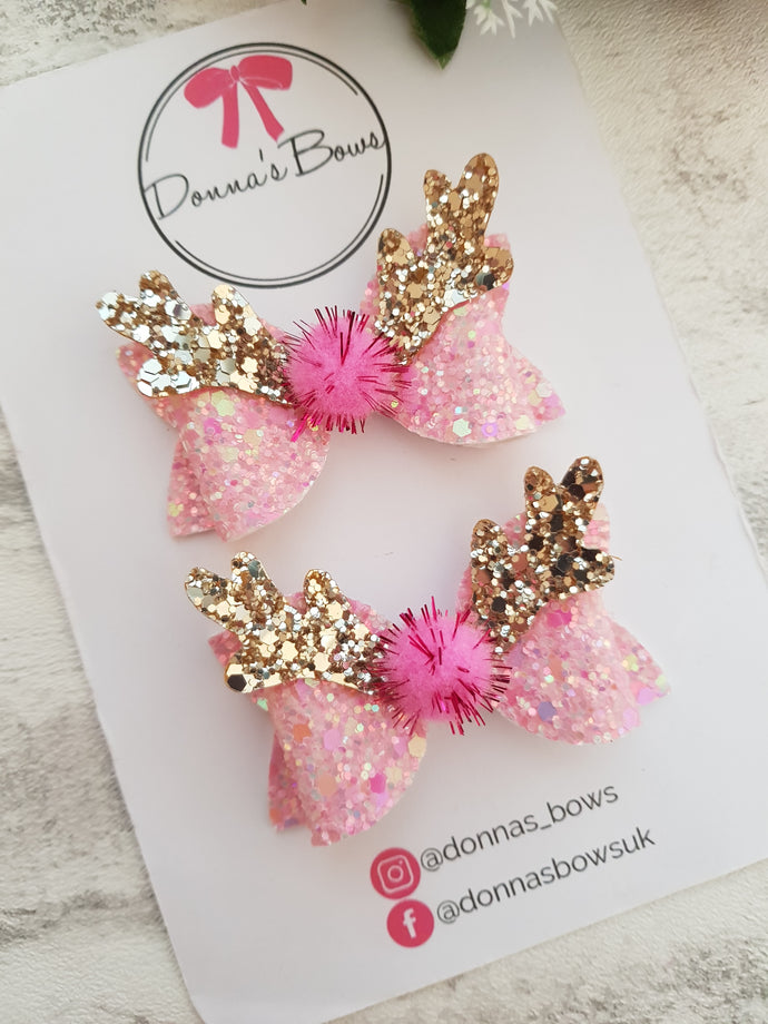 Pink Reindeer Pigtails