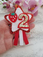 Load image into Gallery viewer, Strawberry Birthday Bow &amp; Badge
