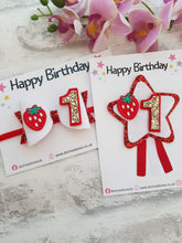 Load image into Gallery viewer, Strawberry Birthday Bow &amp; Badge
