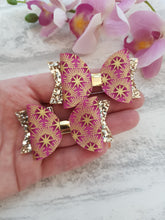 Load image into Gallery viewer, Magenta &amp; Gold Pigtail Bows
