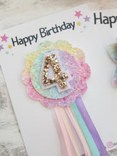 Load image into Gallery viewer, Rainbow Birthday Bow &amp; Badge
