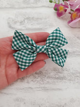 Load image into Gallery viewer, Green Gingham School Bow
