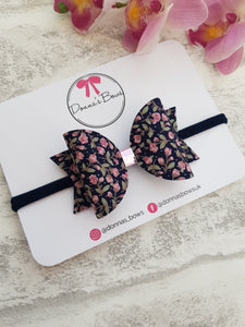 Navy Floral Hairbow