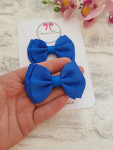 Load image into Gallery viewer, Royal blue ribbon pigtail bows
