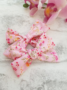 Pink Floral Hand-Tied Bow