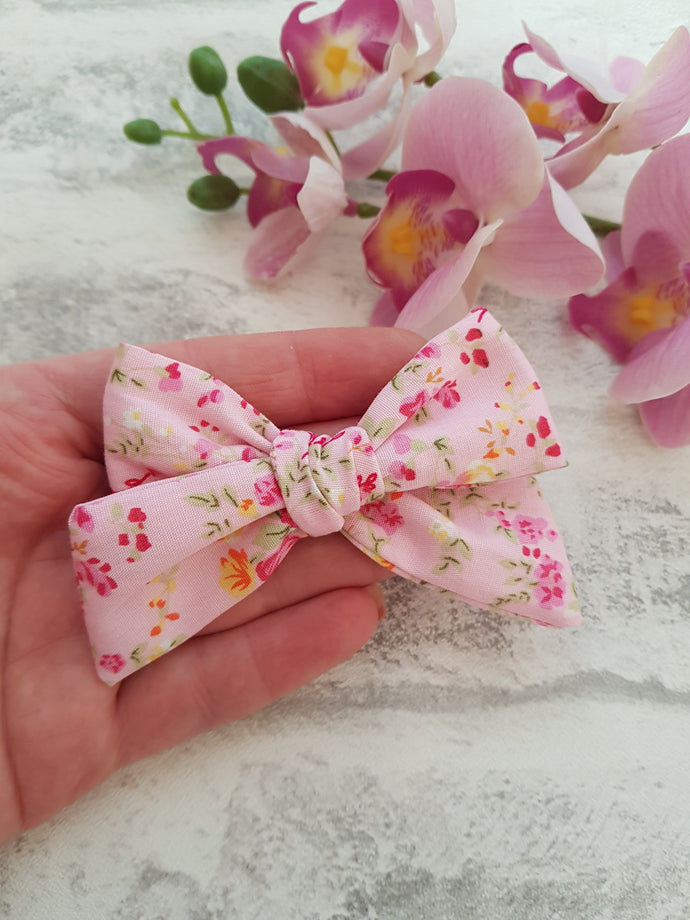 Pink Floral Hand-Tied Bow