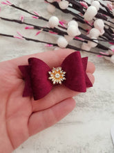 Load image into Gallery viewer, Burgundy Velvet Gem Pigtail Bows
