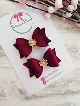 Load image into Gallery viewer, Burgundy Velvet Gem Pigtail Bows
