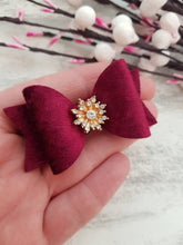 Load image into Gallery viewer, Burgundy Velvet Gem Pigtail Bows
